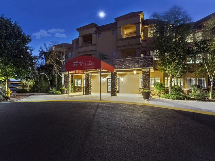 Exterior & Landscaping At Night at Prescott Lakes Apartments in Prescott, AZ